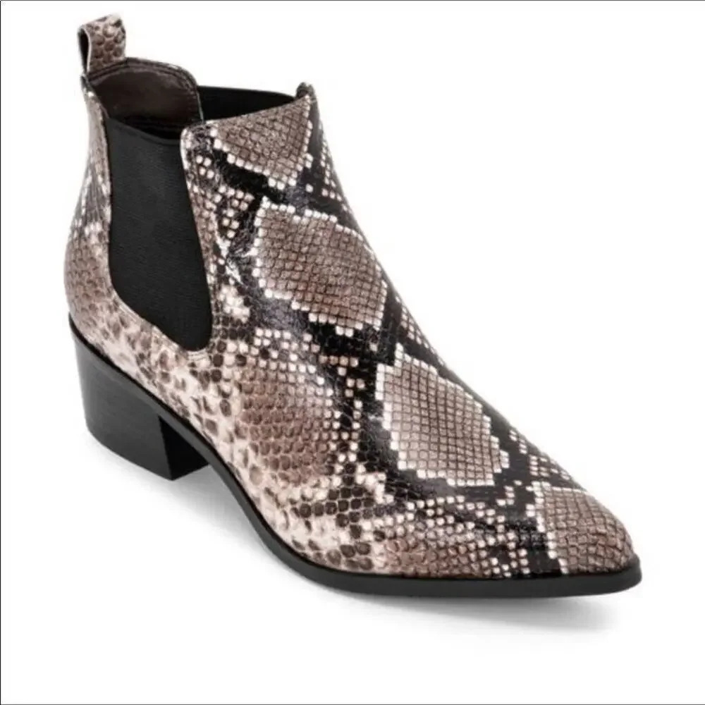 Blondo Emelia Snakeskin Print Waterproof Pointed Toe Booties Boots Shoes